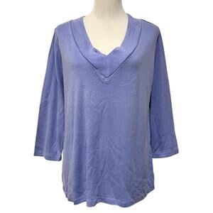 Fresh Produce Womens 2X Periwinkle Purple 3/4 Sleeve V Neck Knit Top Made USA